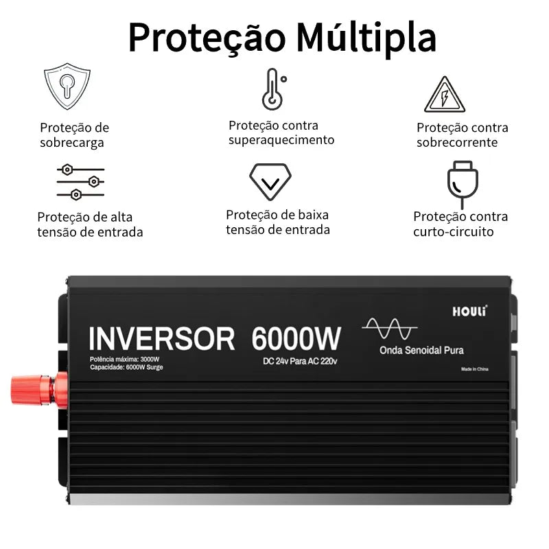 inversor 24v 220v onda pura 2000W 3000W 4000W 5000W 6000W Inversor Senoidal Pura