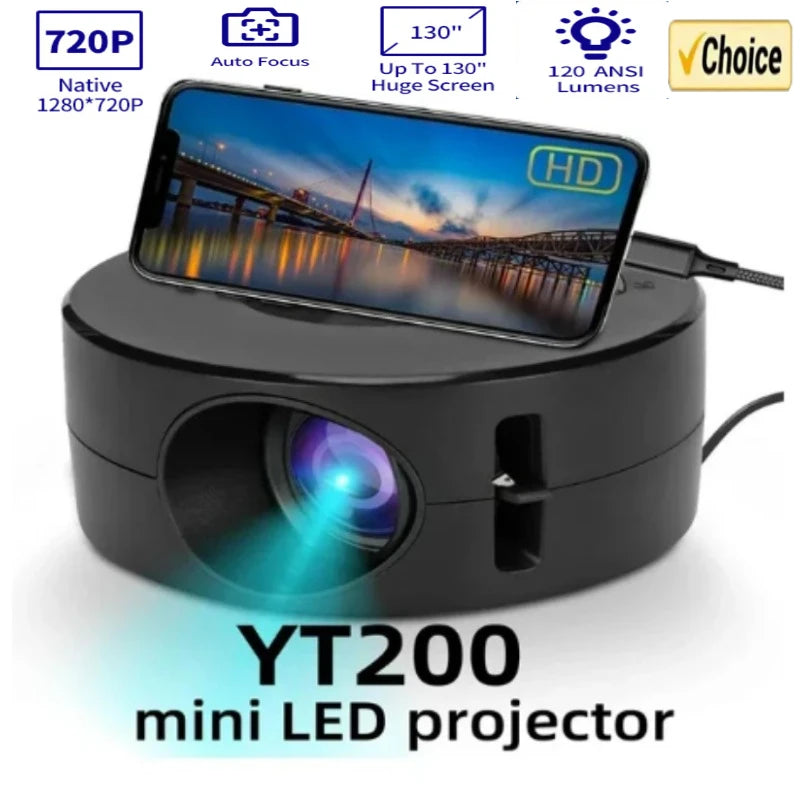 Projetor Inteligente com Foco Automático, Android, LED HD - Suporte para Decodificação de Vídeos em 1080P, Cinema em Casa e Portátil para Uso Externo