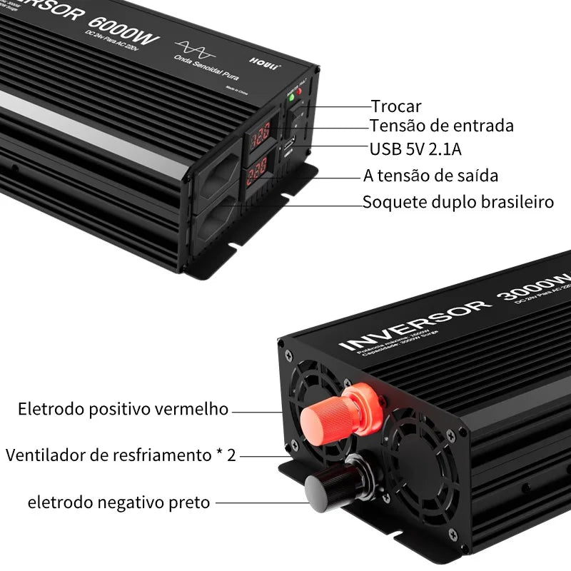 inversor 24v 220v onda pura 2000W 3000W 4000W 5000W 6000W Inversor Senoidal Pura