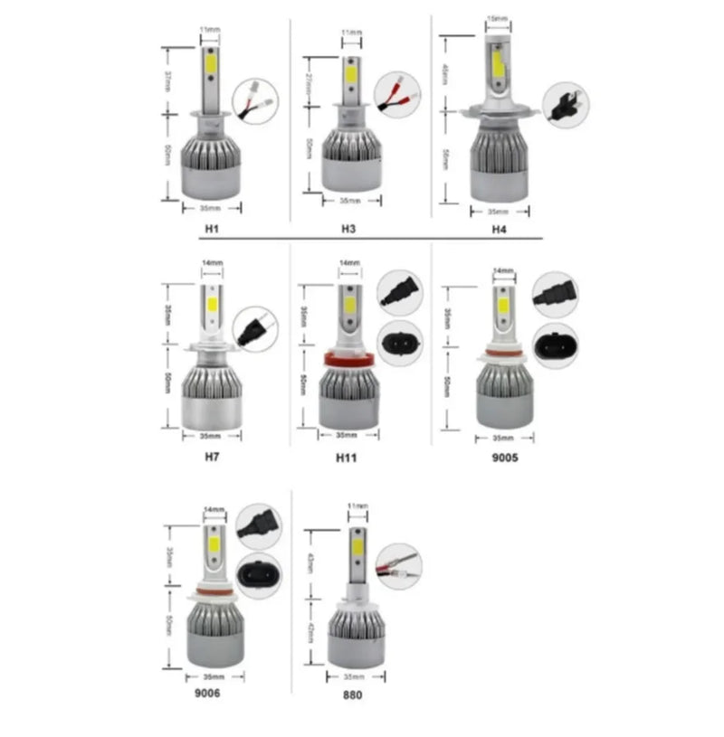 Lâmpadas de LED Super 6000K 7200 Lumens - Modelos H4/H7/H11/H1/HB3/9005 C6